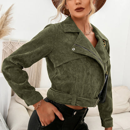 Corduroy Casual Side Zip Short Jacket Coat Top