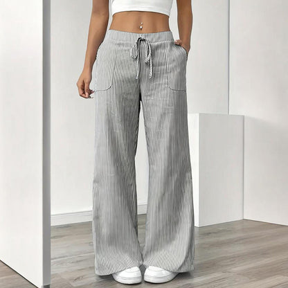 Striped Wide Leg Drawstring Pants – Summer Comfort Relax