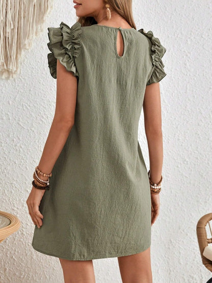 Lace Dress V-Neck Short Sleeve Elegant