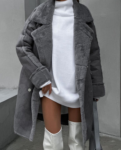 Suede Longline Cardigan Coat with Shawl Collar