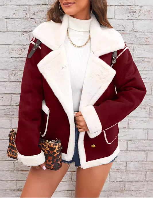 Polo Collar Plush Jacket Winter Warm Outerwear