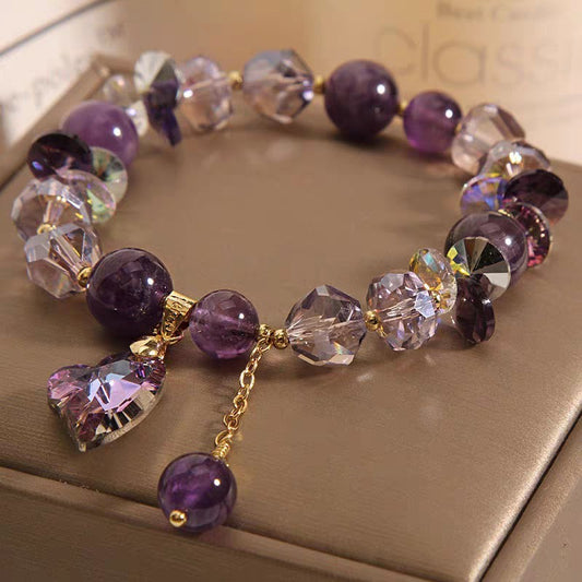Purple Heart Crystal Bracelet Elegant Natural Amethyst