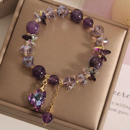 Purple Heart Crystal Bracelet Elegant Natural Amethyst