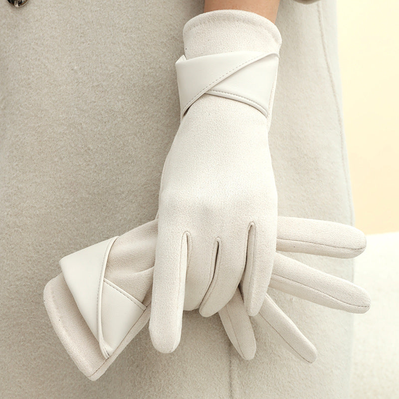 Fleece-Lined Bow Winter Gloves
