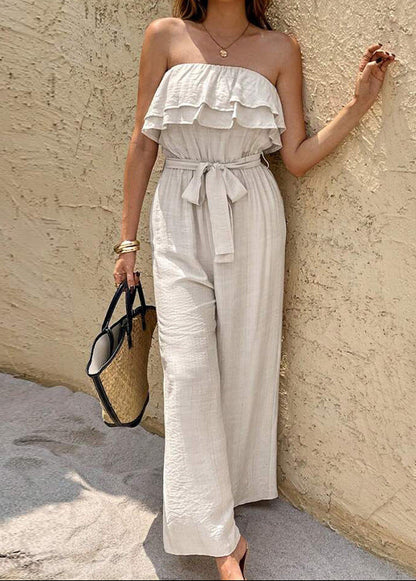 Summer Sleeveless Tube Top Jumpsuit  Ruffled Waist Tie