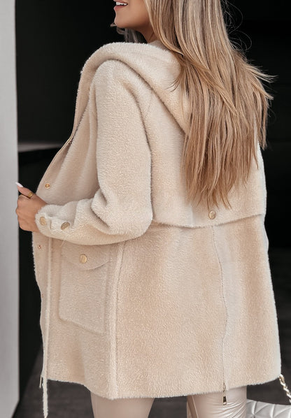 Hooded Zip-Up Drawstring Belt Coat
