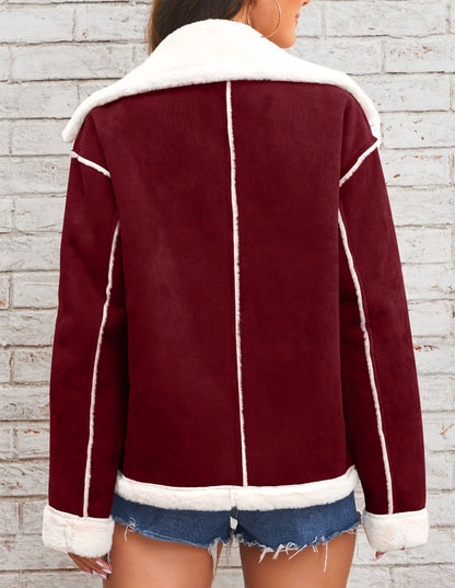 Polo Collar Plush Jacket Winter Warm Outerwear
