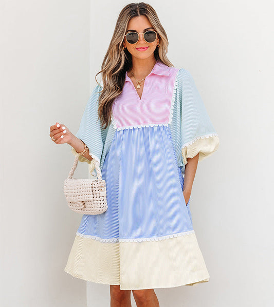 V-Neck Knee-Length Dress Stylish Summer