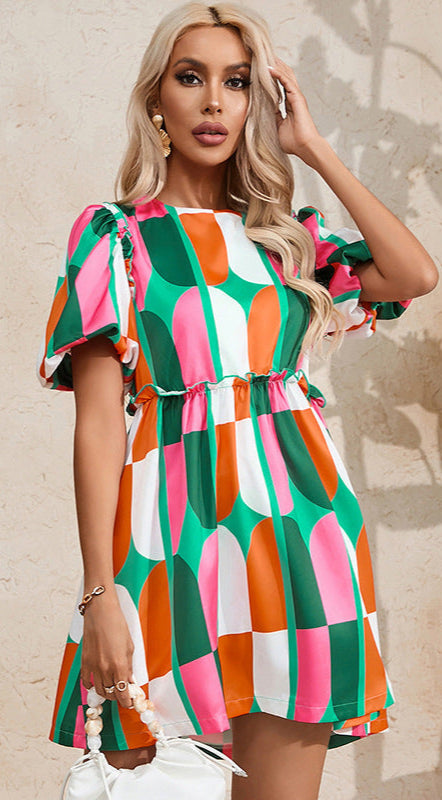 Pullover Round Neck Short Sleeve Dress