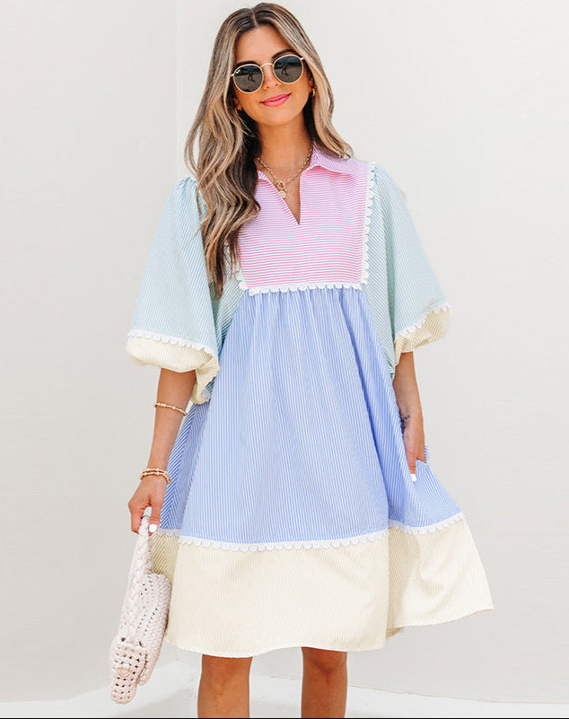 V-Neck Knee-Length Dress Stylish Summer
