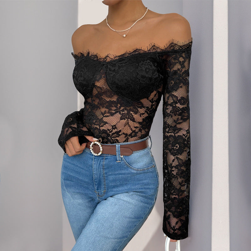 Long Sleeve Bodysuit Collared Elegant One-Piece