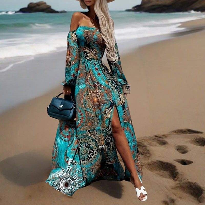 Boho Off-Shoulder A-Line Dress
