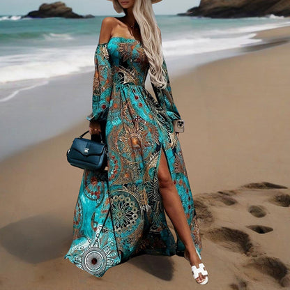 Boho Off-Shoulder A-Line Dress