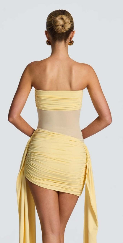 Elegant Mesh Dress Pleated Slit Hemline Evening Gown