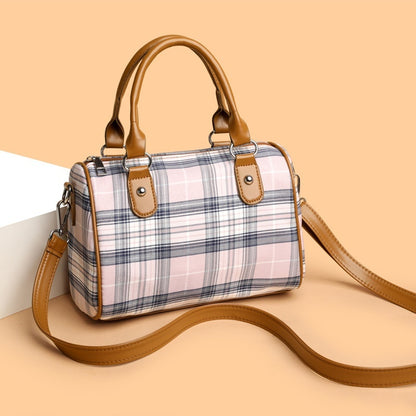 Plaid Barrel Shoulder Bag Round