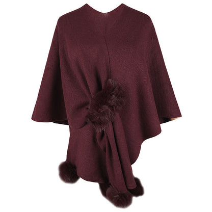Surplice Neck Pom-Pom Trim Poncho