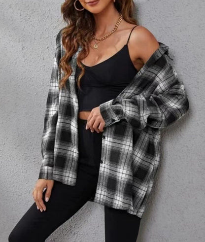 Plaid Cardigan Shirt Loose Fit Casual