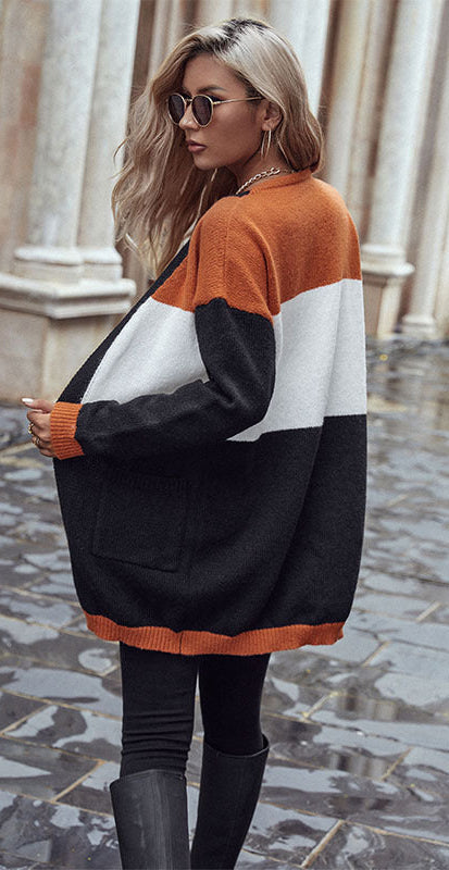 Longline Knit ShoulderCardigan with Big Patch Pockets