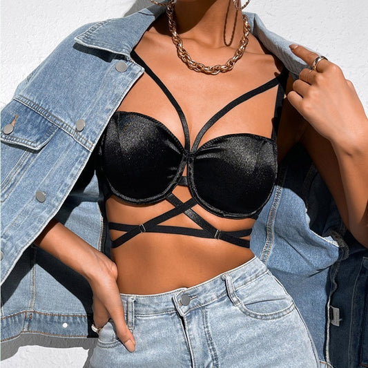Solid Wrap Backless Tank Top  Cropped Webbing