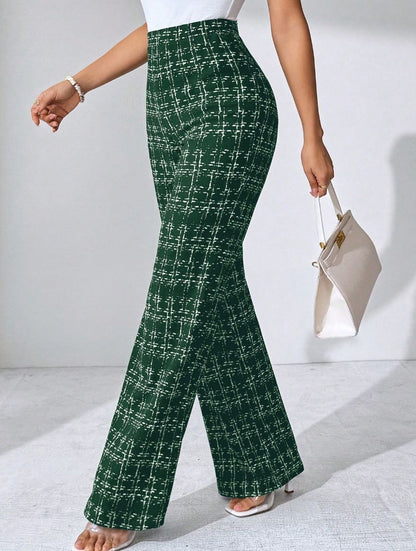 High Waist Woven Plaid Pants Straight Leg Trousers