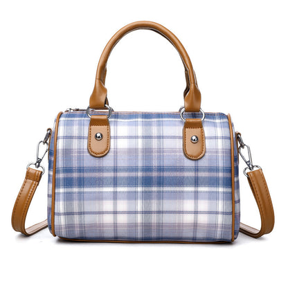 Plaid Barrel Shoulder Bag Round