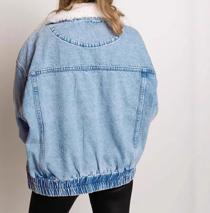 Denim Jacket with Fur Collar