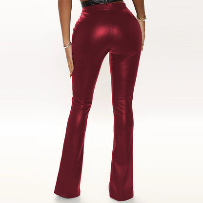 Classic High Waist Stretch Horn Split Leather Pants