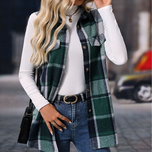 Plaid Sleeveless Vest Loose Casual Layering
