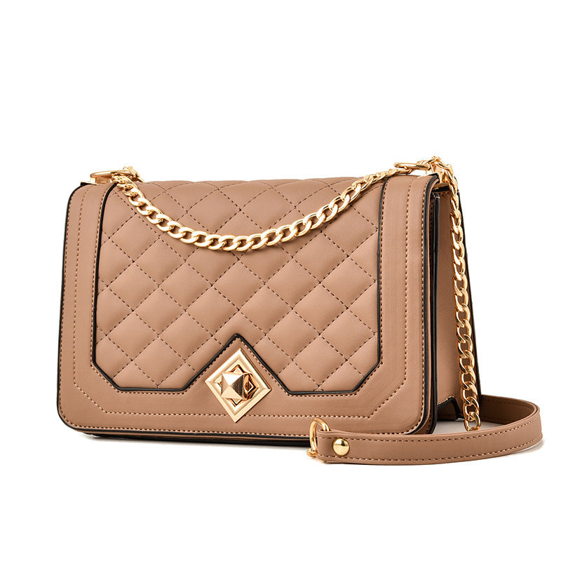 Small PU Motorcycle Shell Bag – Embroidered Handbag with Chain Stra"