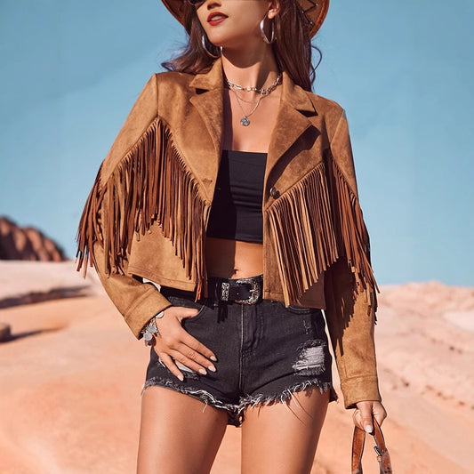 Leisure Vacation Western Style Suede Fringe Jacket