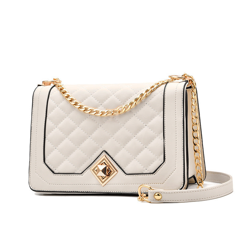 Small PU Motorcycle Shell Bag – Embroidered Handbag with Chain Stra"