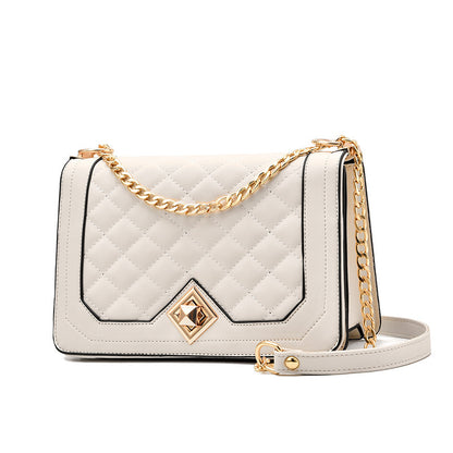 Small PU Motorcycle Shell Bag – Embroidered Handbag with Chain Stra"
