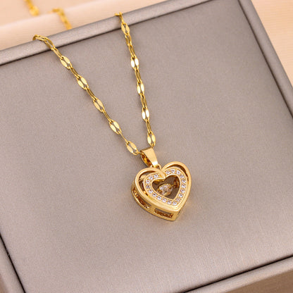 Double-layer Love Necklace With Rhinestones Titanium