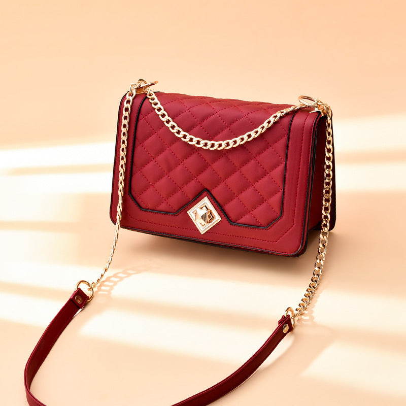 Small PU Motorcycle Shell Bag – Embroidered Handbag with Chain Stra"