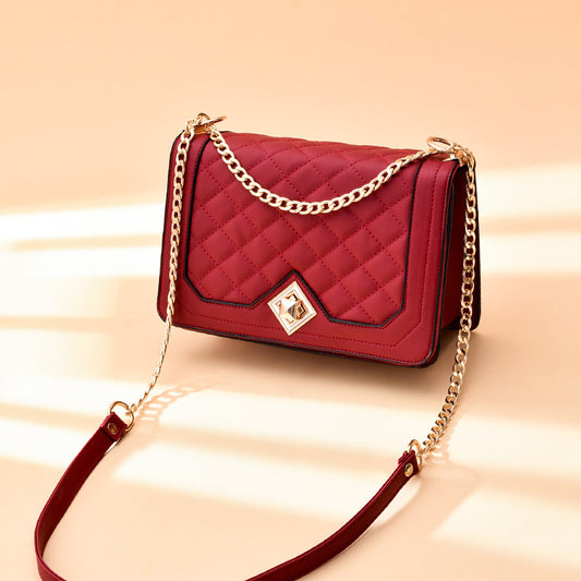 Small PU Motorcycle Shell Bag – Embroidered Handbag with Chain Stra"