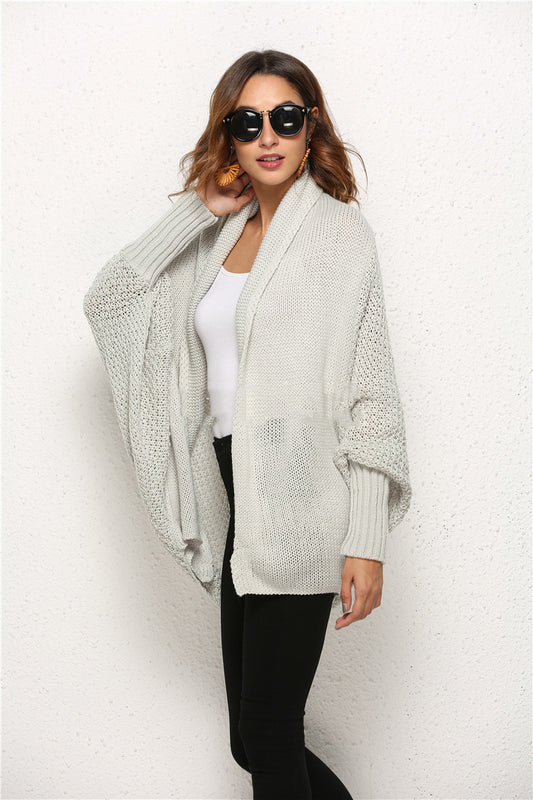 Irregular Hollow Knit Bat Sleeve Cardigan – European & American Style