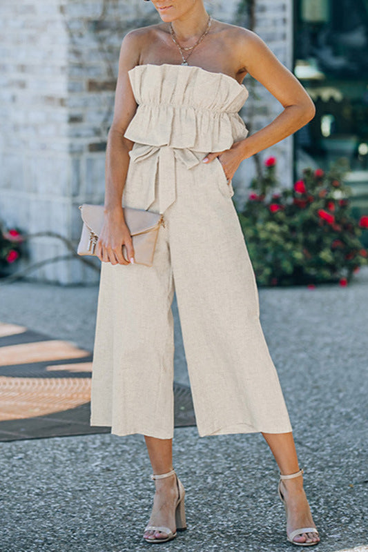 Sleeveless Pleated Jumpsuit Ankle-Length One-Piece Pants