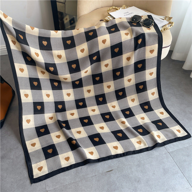 Chessboard Plaid Scarf High-Grade Cotton Linen Shawl