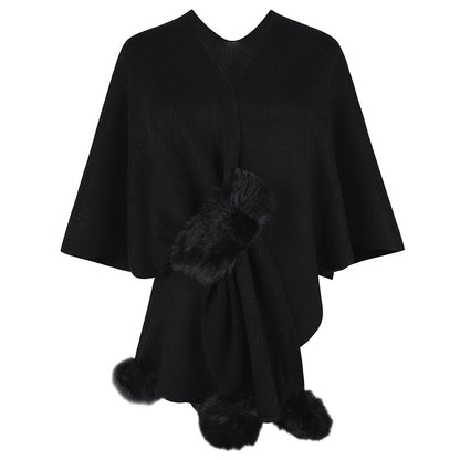Surplice Neck Pom-Pom Trim Poncho