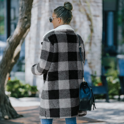 Solid Color Plaid Woolen Coat Elegant Winter
