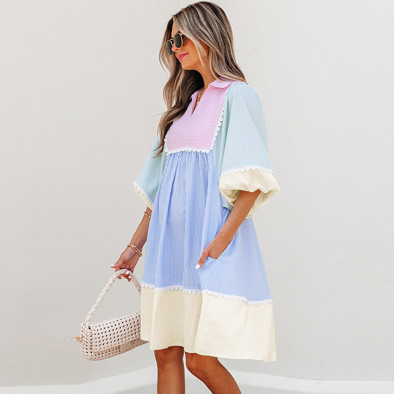 V-Neck Knee-Length Dress Stylish Summer
