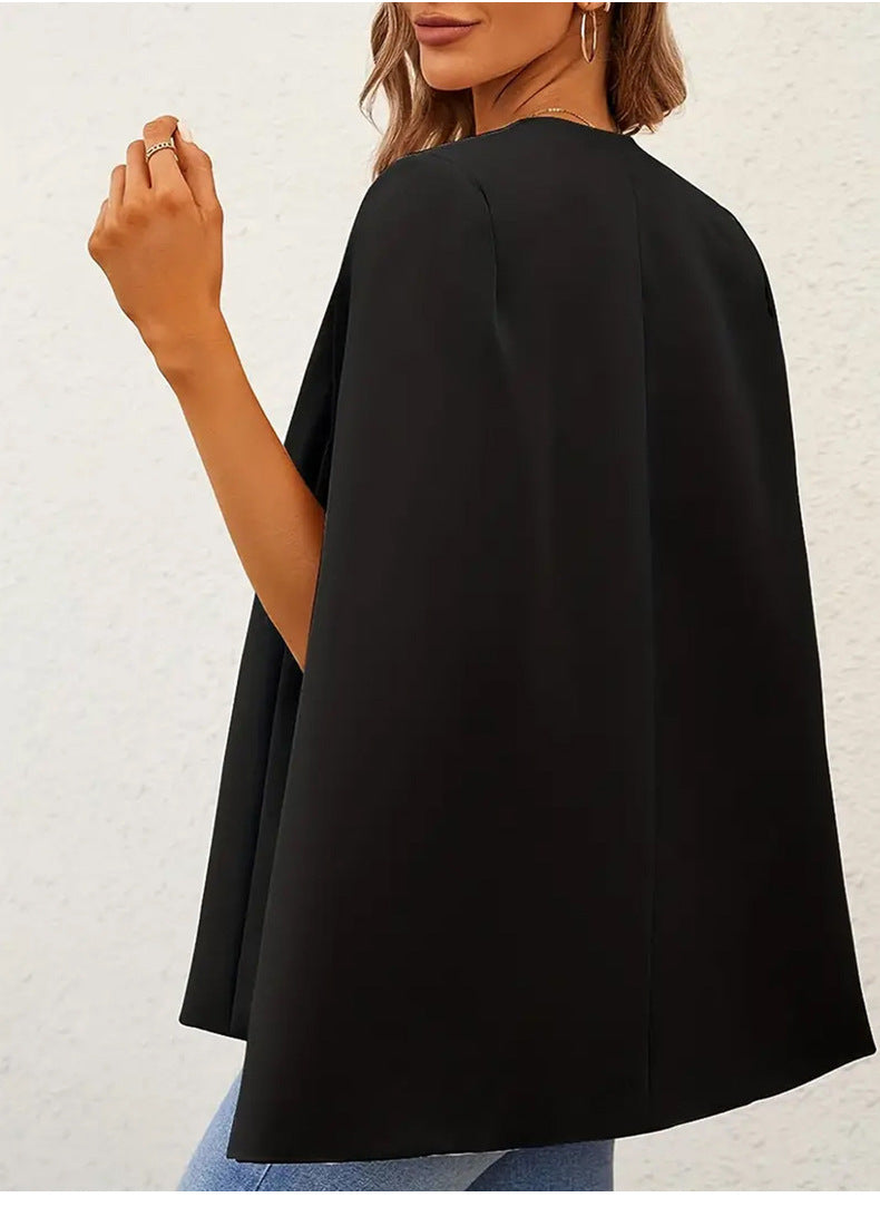 Solid Cloak Cardigan Front Cape Sleeve Small Suit Jacket