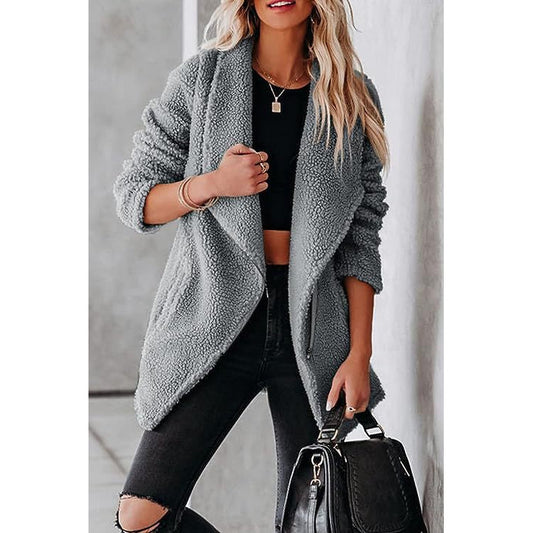 Casual Wool Lamb Jacket Zipper Pocket Fleece Coat