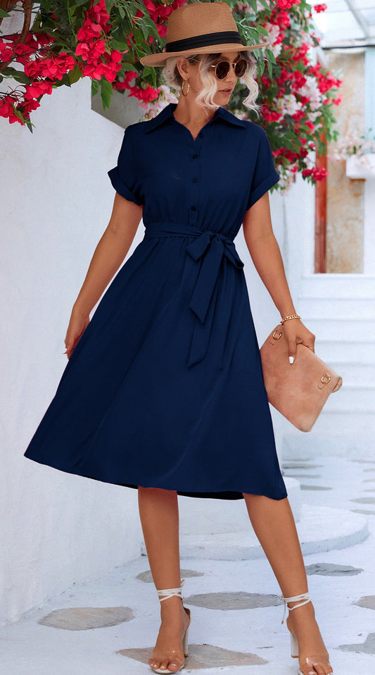 Lace-Up Shirt Dress Long Sleeve Button Down