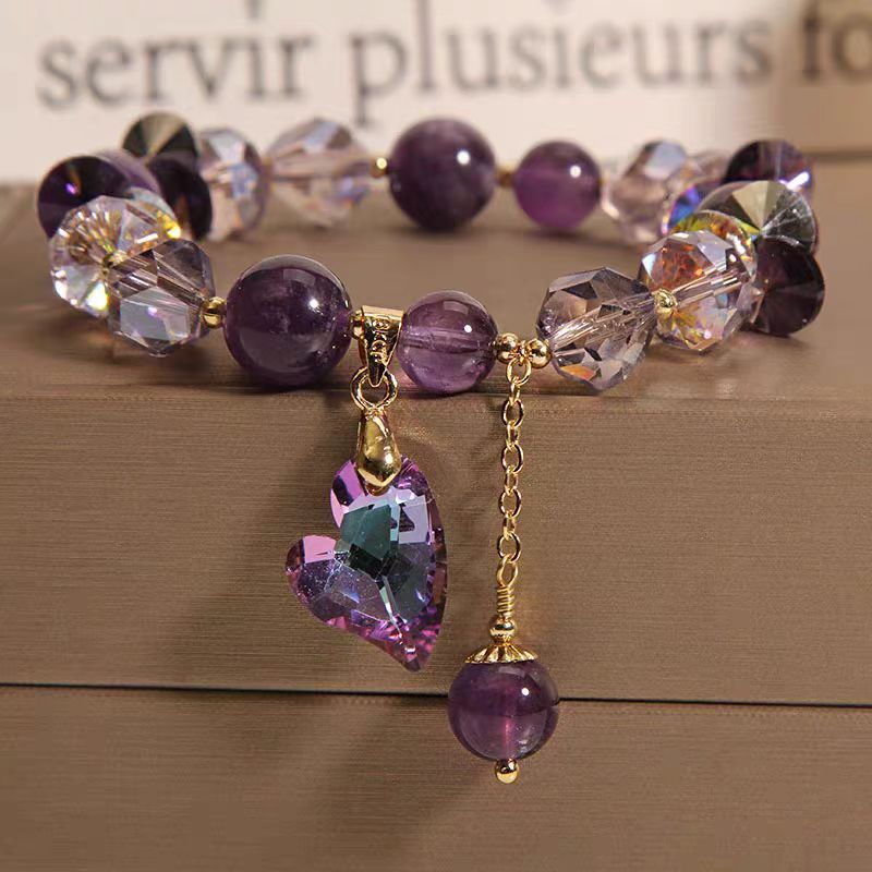 Purple Heart Crystal Bracelet Elegant Natural Amethyst