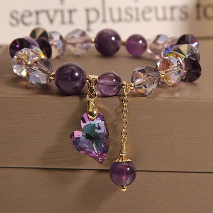 Purple Heart Crystal Bracelet Elegant Natural Amethyst