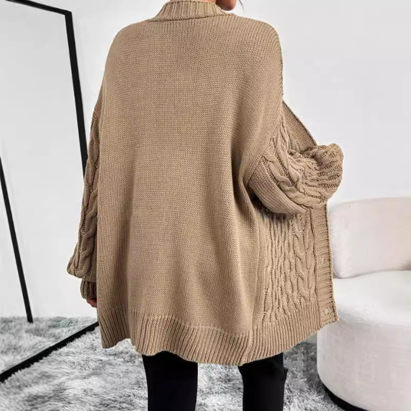 Single-Breasted V-Neck Sweater Coat Long Sleeve Knit Cardigan