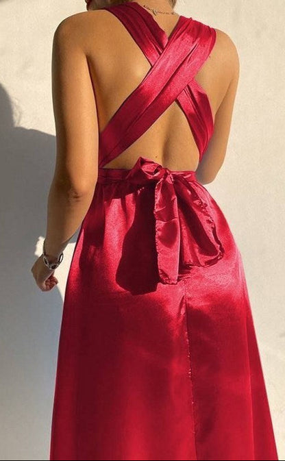 Wrap Hips Dress Long Sleeve Slim Fit Robe with V-Neck