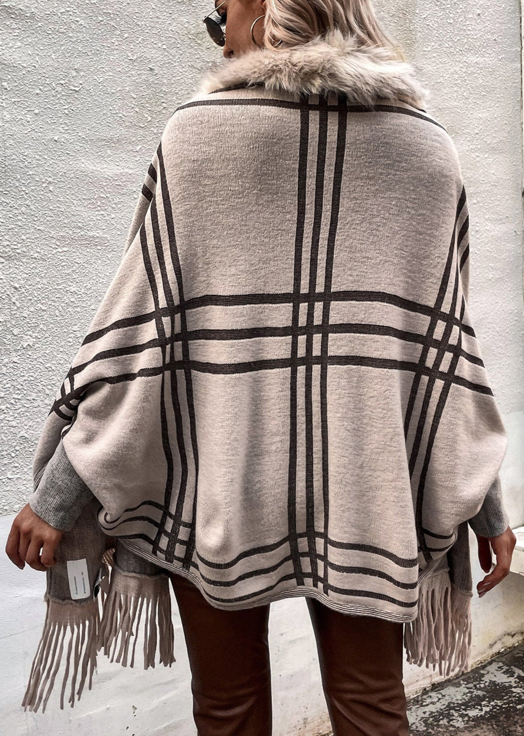 Mosaic Plaid Sweater Shawl Knit Cardigan