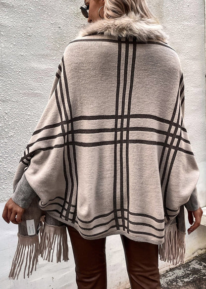 Mosaic Plaid Sweater Shawl Knit Cardigan